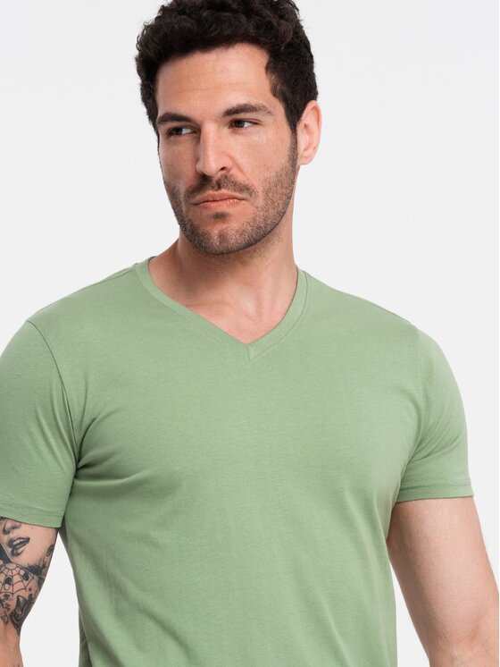 Ombre Ombre T-Shirt OM-TSBS-0145 Zielony Regular Fit