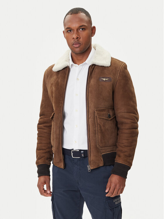 Aeronautica Militare Kurtka skórzana 252PN0163U100893 Brązowy Regular Fit