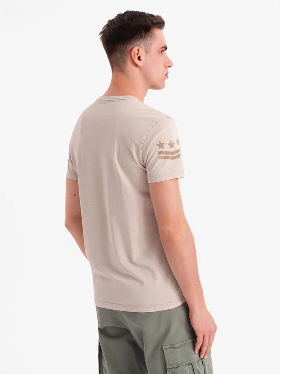 Ombre Ombre T-Shirt OM-TSWT-0202 Beżowy Regular Fit