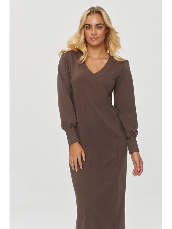 Makadamia Makadamia Sukienka codzienna M848 Brązowy Regular Fit