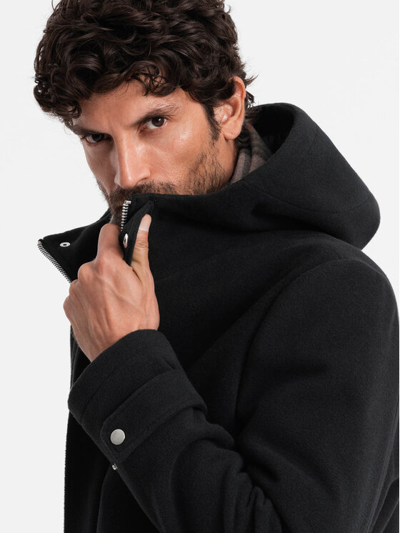 Ombre Ombre Płaszcz OM-COWC-22FW-005 Czarny Regular Fit