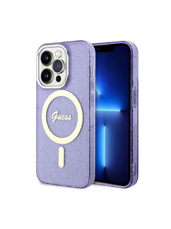 Guess Guess Etui na telefon Glitter Gold MagSafe Granatowy