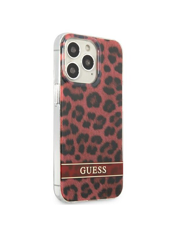 Guess Guess Etui na telefon Leopard Electro Stripe Czerwony