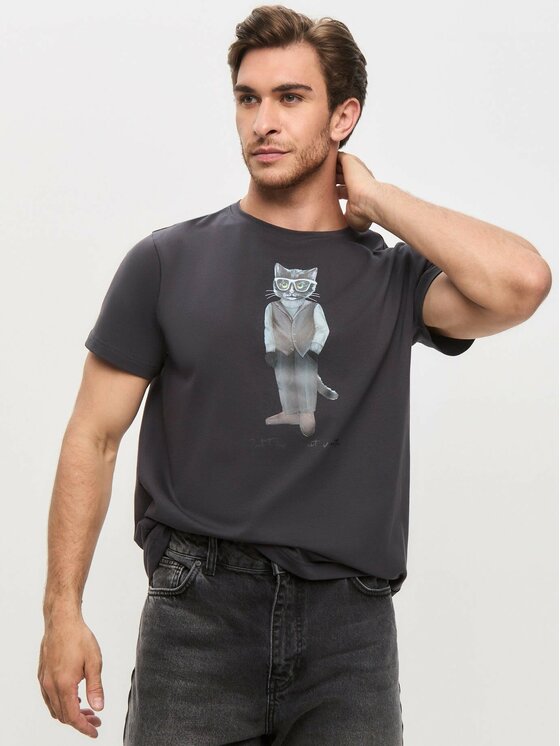 CAT by maniita lacitta CAT by maniita lacitta T-Shirt Printed men's t-shirt with CAT Szary Regular Fit