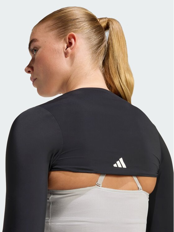 adidas adidas Koszulka techniczna Power Essentials Workout Contour Shrug Czarny Fitted Fit