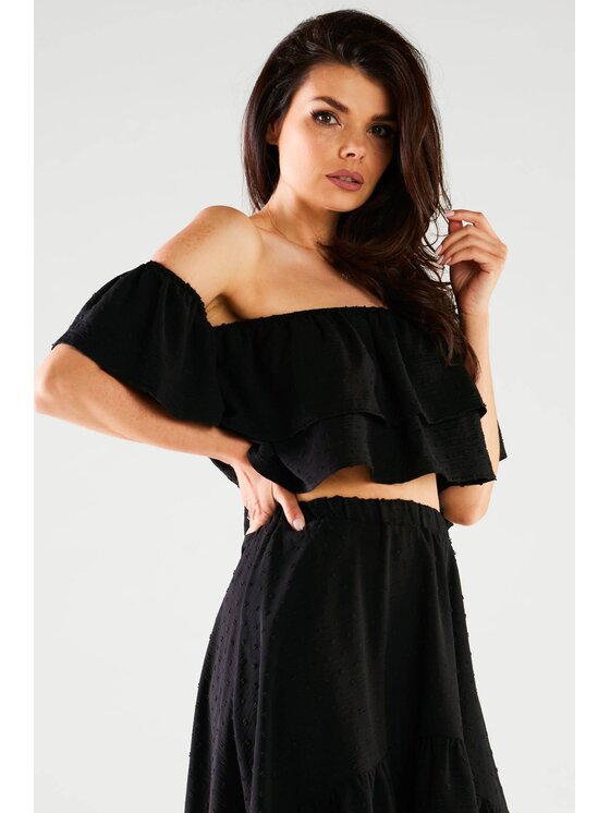 Awama Awama Bluzka A424 Czarny Basic Fit
