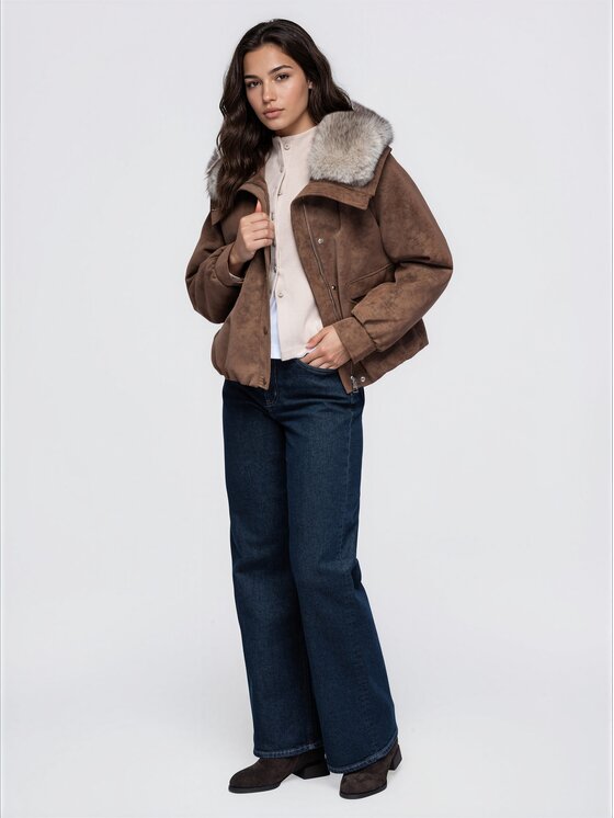 Ombre Ombre Bunda bomber OW-JT-E0008 Tmavě hnědá Relaxed Fit