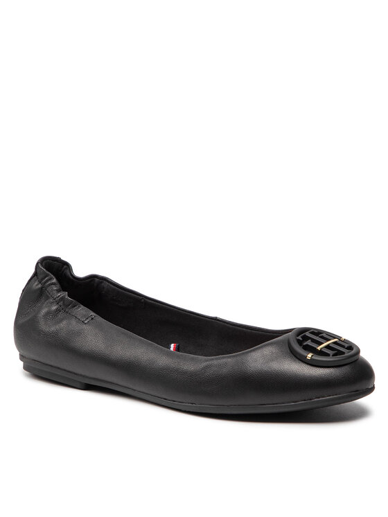 Tommy Hilfiger Tommy Hilfiger Balerini Th Hardware Leather Ballerina FW0FW06344 Negru
