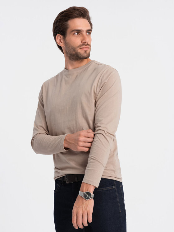 Ombre Ombre Longsleeve OM-LSBL-0106 Beżowy Regular Fit