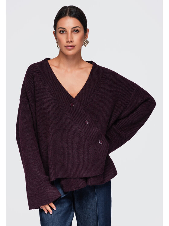 Ombre Ombre Sweter OW-SW-E0013 Fioletowy Relaxed Fit