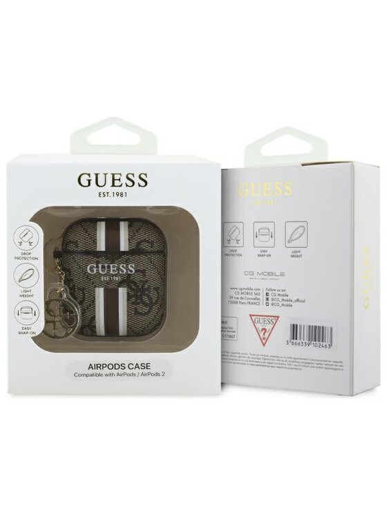 Guess Guess Etui na słuchawki AirPods 1/2 - 4G Printed Stripes Charm Brązowy