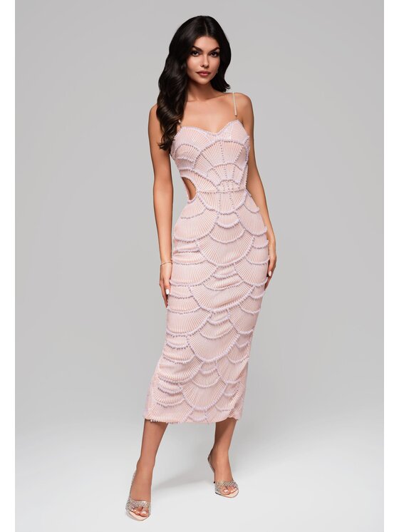 Ombre Ombre Večerní šaty LA-OM-DLR146 Béžová Slim Fit