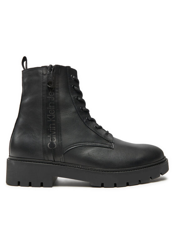 Calvin Klein Jeans Čižmy Combat Mid Laceup Boot W Zip YM0YM00262 Čierna