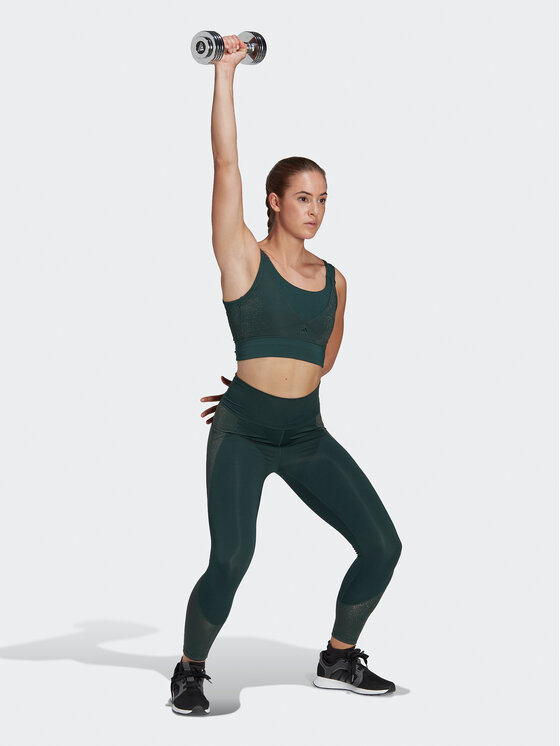 adidas adidas Sportinė liemenėlė Powerimpact Training Medium-Support Shiny Bra HM7886 Žalia