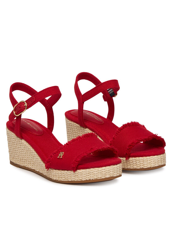 Tommy Hilfiger Tommy Hilfiger Sandali Mid Woven Wedge Espad Fringe FW0FW09470 Rdeča