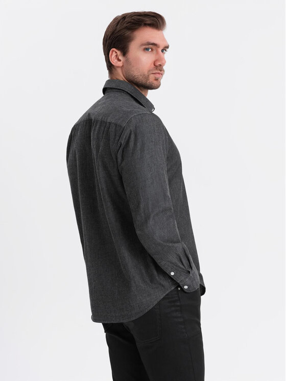 Ombre Ombre Koszula jeansowa OM-SHDS-0181 Czarny Regular Fit