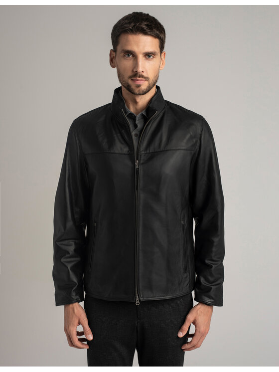 Borgio Borgio Kurtka skórzana salandra_c Czarny Slim Fit