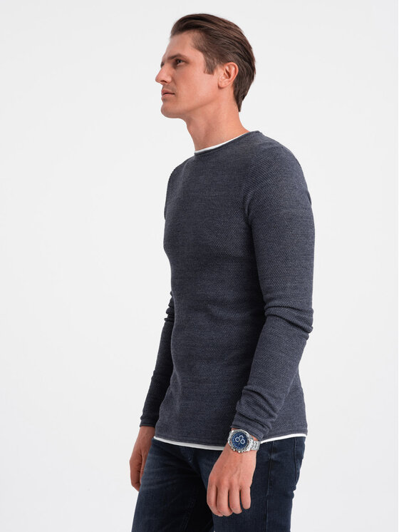 Ombre Ombre Sweter OM-SWSW-0103 Granatowy Classic Fit