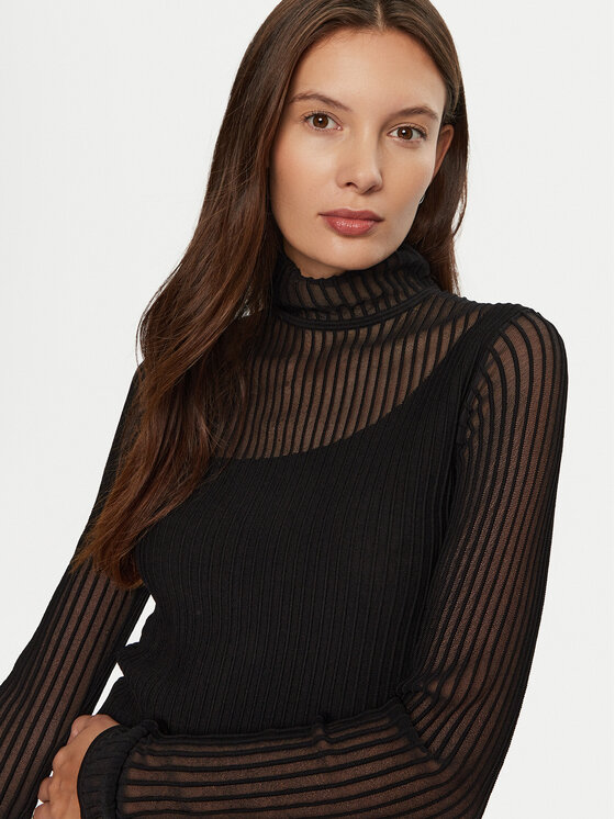 HUGO Hugo Bluză cu gât Serani 50522572 Negru Slim Fit