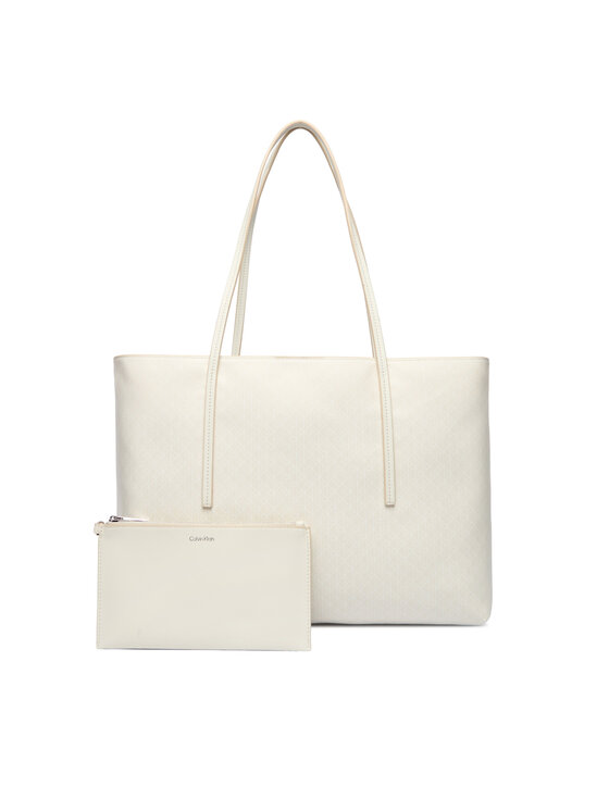 Calvin Klein Calvin Klein Táska Emblem Aop Tote W/ Pouch LV04F3266G Ekru