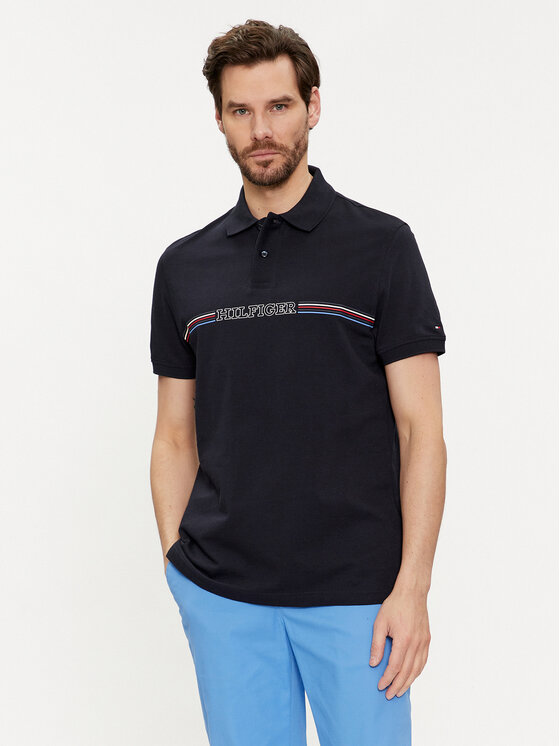 Tommy Hilfiger Tommy Hilfiger Pólóing Stripe Chest MW0MW34769 Sötétkék Regular Fit