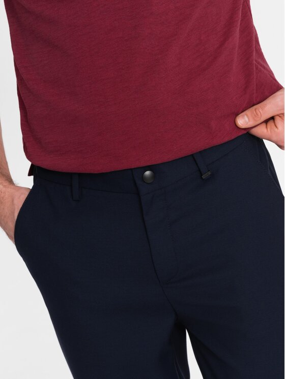 Ombre Ombre Kalhoty z materiálu OM-PACP-0157 Tmavomodrá Chino Fit