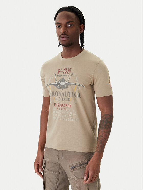 Aeronautica Militare Tricou 261TS2536UJ00641 Bej Regular Fit