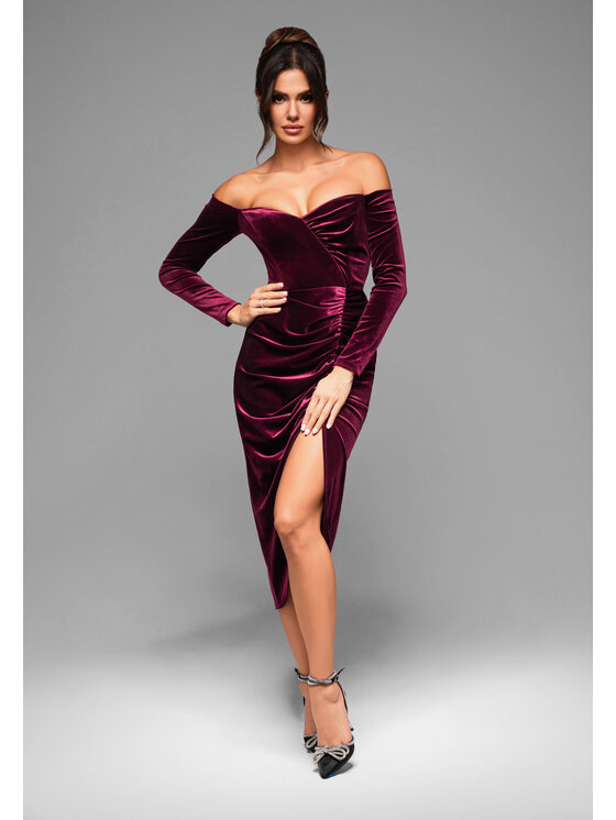 Ombre Ombre Sukienka koktajlowa LA-OM-DLR001 Bordowy Regular Fit