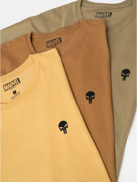 Marvel Marvel Komplet 3 t-shirtów Zestaw 3 Koszulek Męskich Brązowa / Zielona / Beżowa Marvel Comics Punisher Mini Logo M Khaki Regular Fit