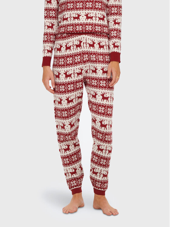 ONLY Úpletové nohavice Xmas 15272160 Červená Regular Fit