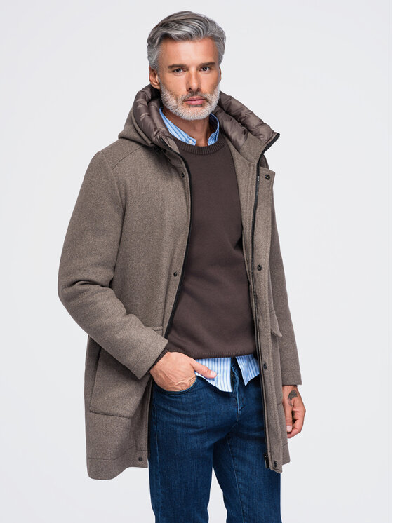 Ombre Ombre Płaszcz zimowy OM-COWC-0161 Brązowy Regular Fit