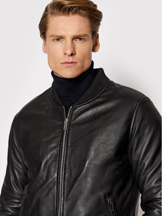 Serge Pariente Serge Pariente Kurtka skórzana Bonbon Czarny Slim Fit