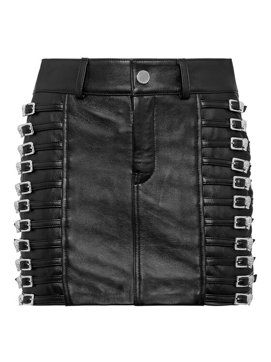 PHILIPP PLEIN PHILIPP PLEIN Kožená sukně 9785 Černá Slim Fit
