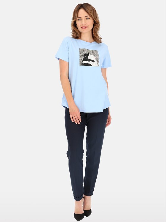 Perso Perso T-Shirt TCE245281F Světle modrá Regular Fit