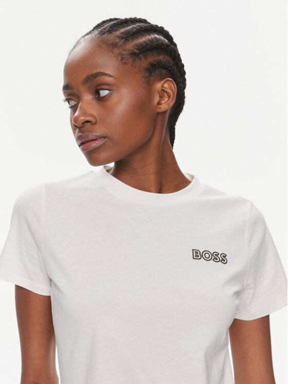BOSS Boss Majica Elogobadge 50517925 Écru Slim Fit