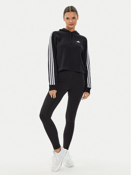 adidas adidas Bluza Essentials 3-Stripes French Terry Crop Hoodie IC8767 Czarny Regular Fit