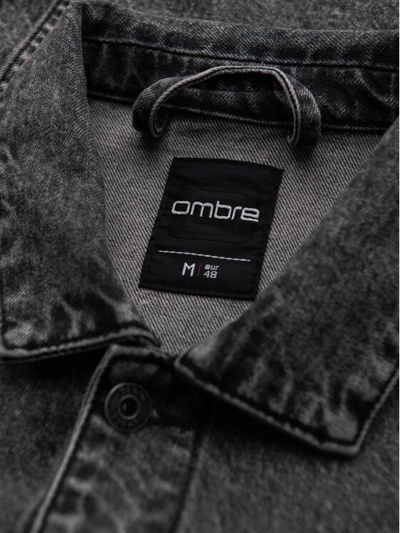 Ombre Ombre Kurtka jeansowa OM-JADJ-0219 Szary Regular Fit