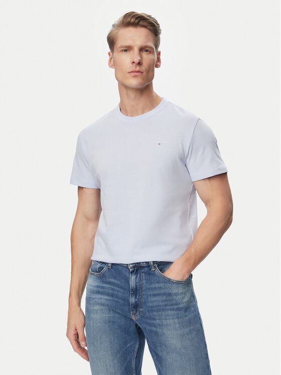 Tommy Jeans Tricou Linear Chest DM0DM21780 Albastru deschis Slim Fit