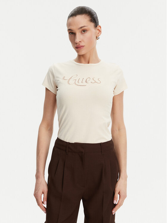 Guess Guess T-krekls W5GI47 KA0Q1 Écru Slim Fit