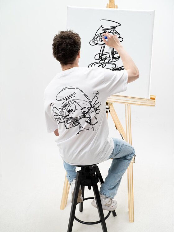 Smerfy Smerfy T-Shirt Koszulka Z Krótkim Rękawem Oversize Męska Biała Smerfy Zgrywus Sketch M Biały Oversize
