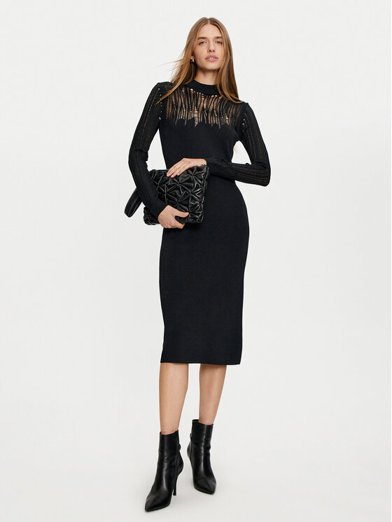 Sisley Sisley Rochie tricotată 1MNPMV00S Negru Slim Fit