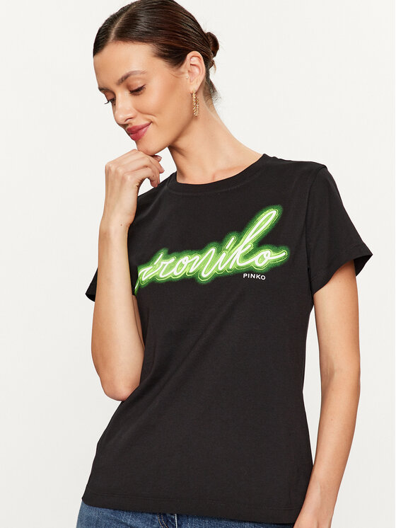 PINKO Pinko Marškinėliai Bussolotto 100355 A1AY Juoda Regular Fit