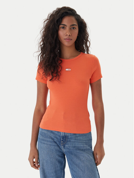 Tommy Jeans Tricou Badge DW0DW17881 Portocaliu Slim Fit