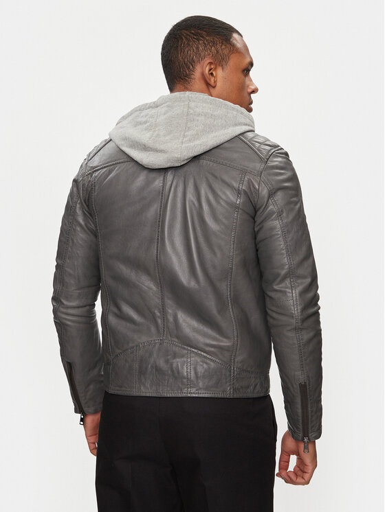 Serge Pariente Serge Pariente Lederjacke Sean Hood Grau Regular Fit