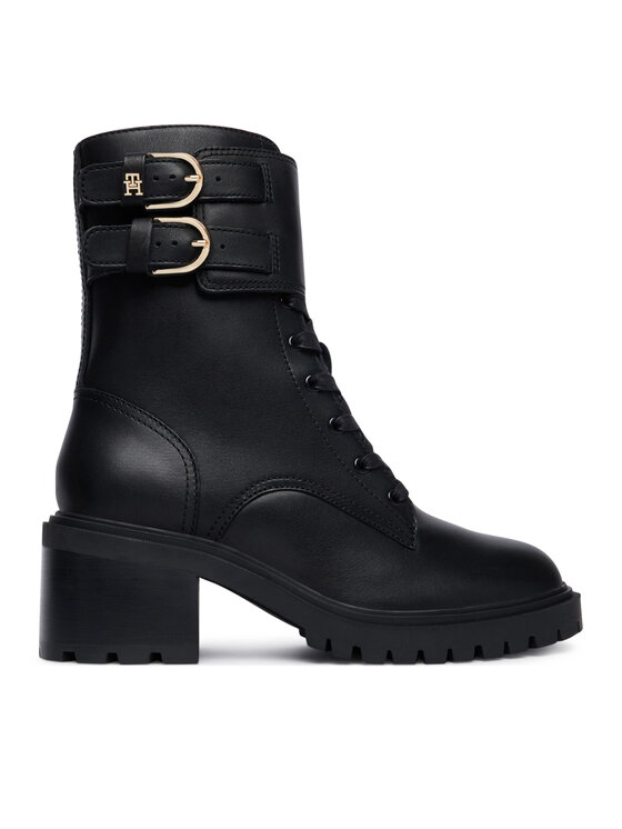 Tommy Hilfiger Tommy Hilfiger Kotníková obuv Block Heel Buckled Lace-Up Boot FW0FW09578 Černá