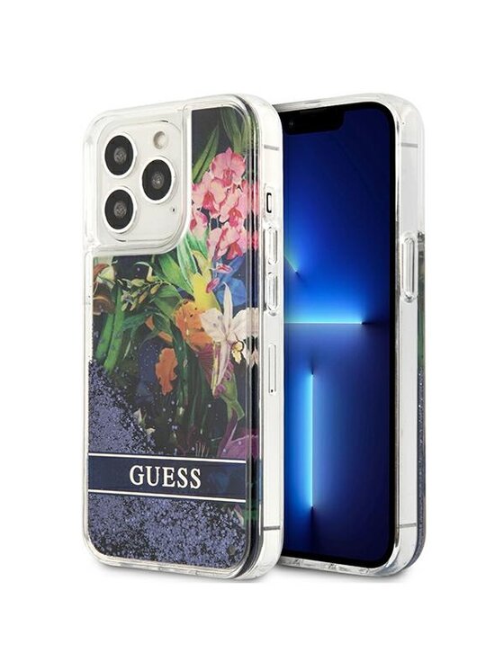Guess Guess Etui na telefon Liquid Glitter Flower Niebieski