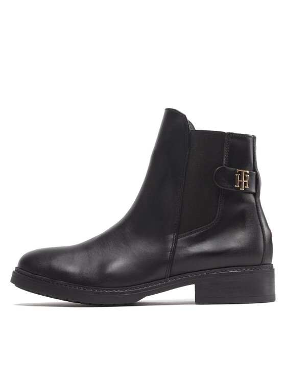 Tommy Hilfiger Tommy Hilfiger Členková obuv s elastickým prvkom Th Leather Flat Boot FW0FW06749 Čierna