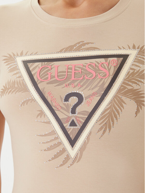 Guess Guess T-Shirt W5YI13 J1314 Beżowy Regular Fit