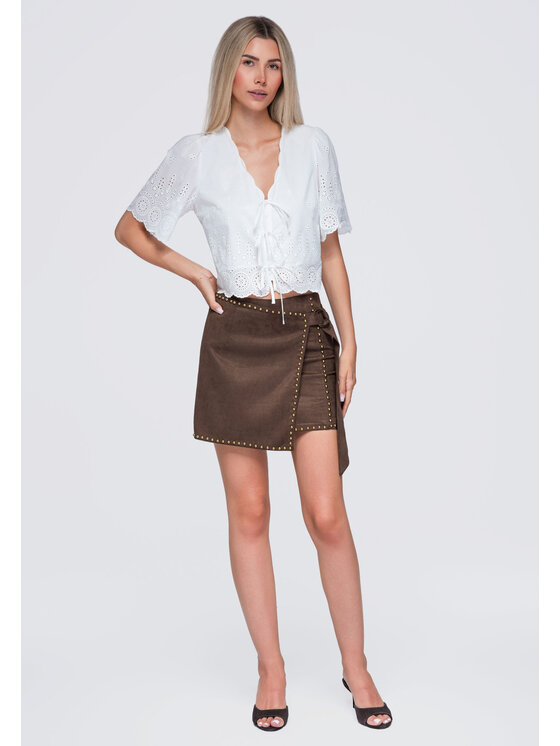 Ombre Ombre Spódnica mini OW-GL-E0023 Brązowy ciemny Slim Fit