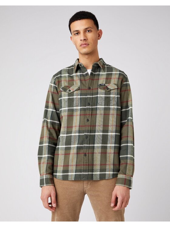 Wrangler Wrangler Camicia LS 2PKT FLAP SHIRT Verde Regular Fit
